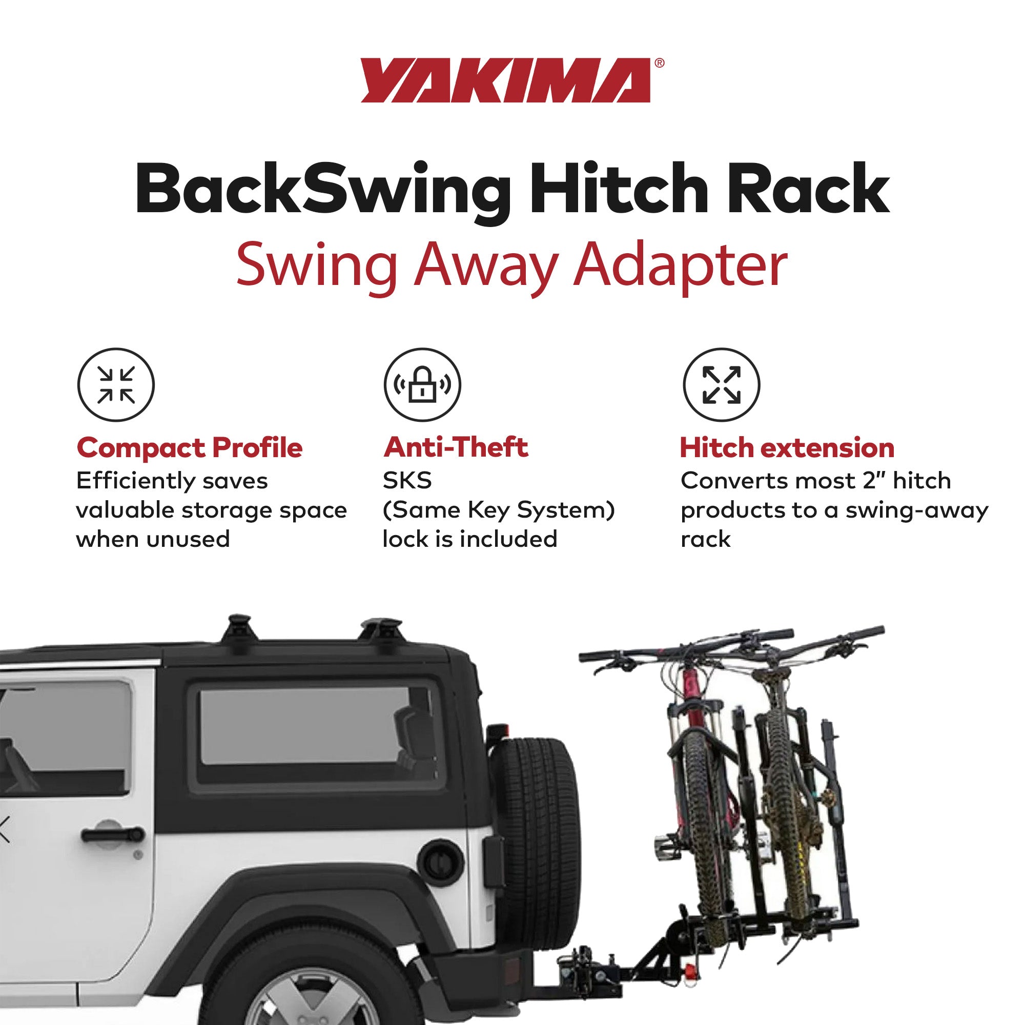 Yakima BackSwing Hitch Rack Swing Away Adapter, Compatible w/HoldUp EVO, Black - 0