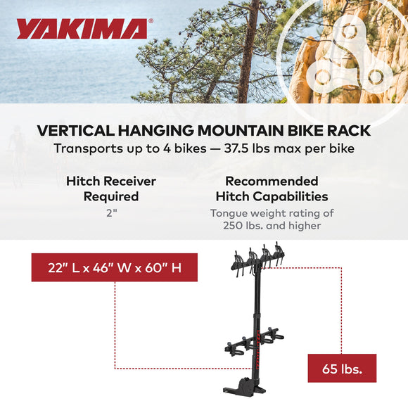 Yakima HangOver 4 Adjustable Vertical Steel Mountain Bike Hitch Rack for 4 Bikes
