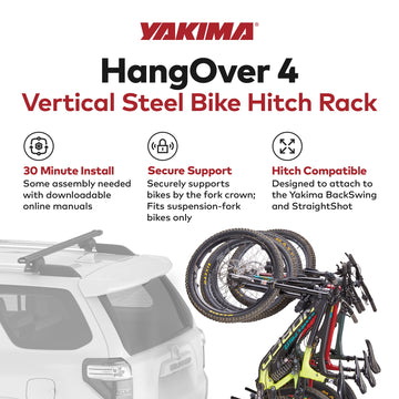 Yakima HangOver 4 Adjustable Vertical Steel Mountain Bike Hitch Rack for 4 Bikes - 0