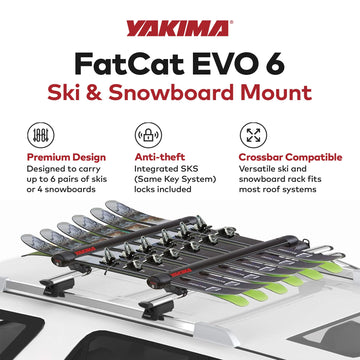 YAKIMA FatCat EVO 6 Skis or 4 Snowboards Mount Roof Rack, Fits T-Slot Crossbars - 0