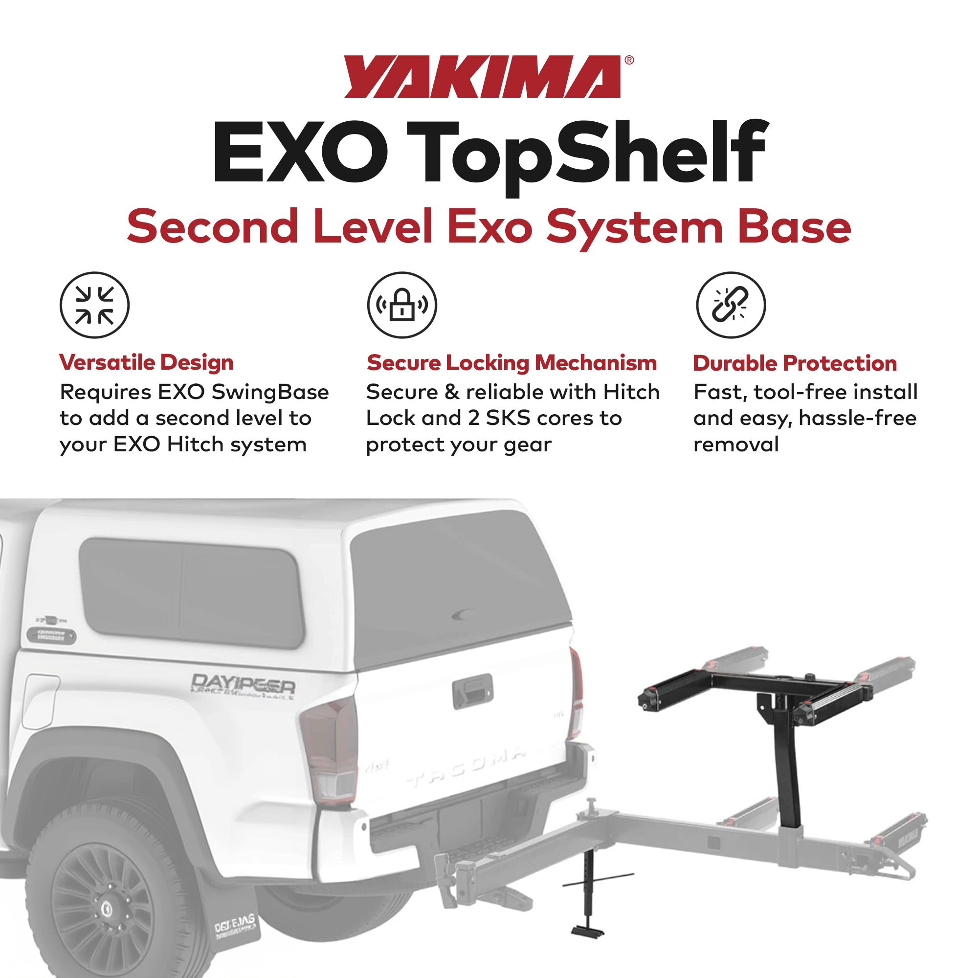 Yakima EXO TopShelf Second Level Hitch Base Rack Storage System with 2 SKS Locks - 0