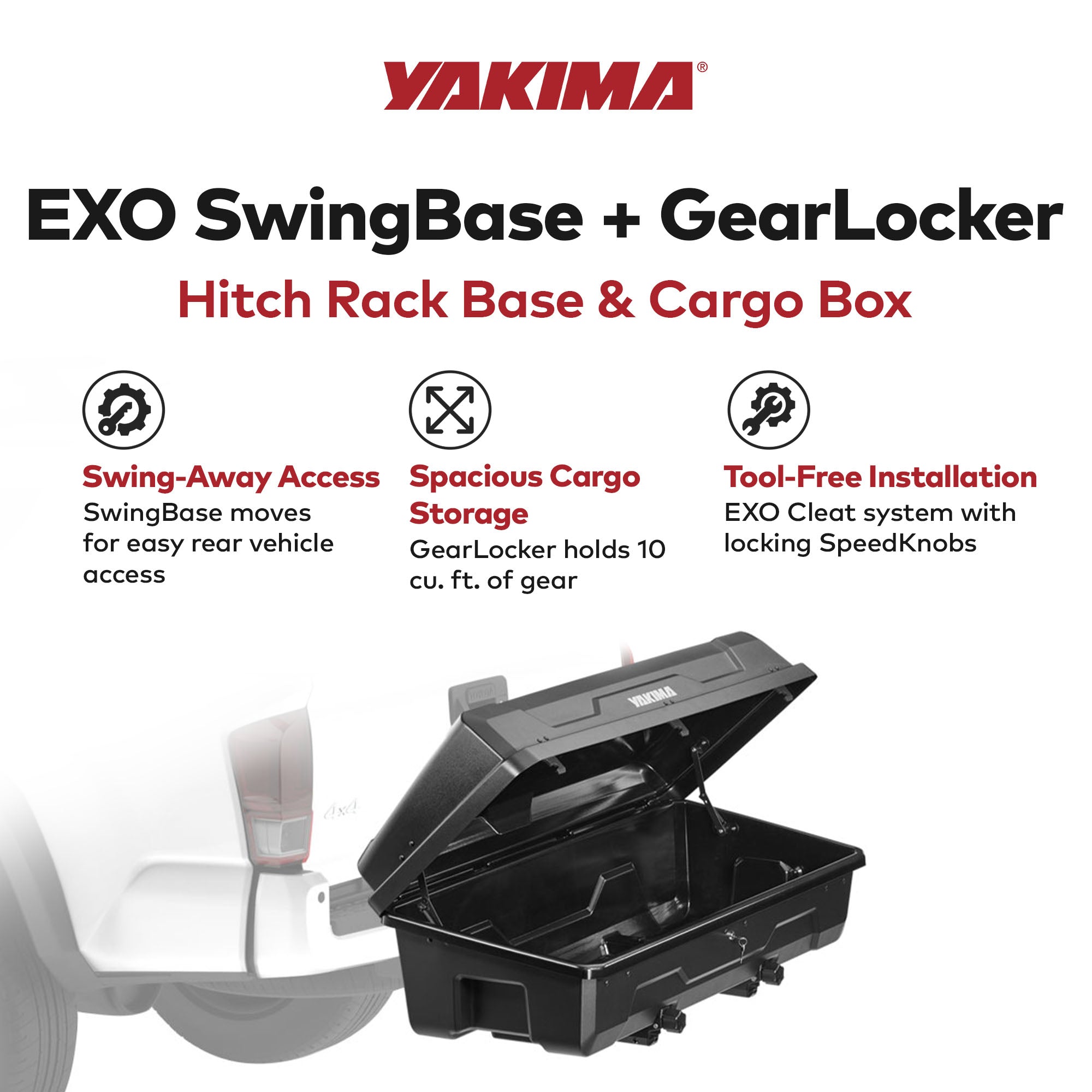 Yakima EXO SwingBase Hitch Base Rack & EXO GearLocker Vehicle Rooftop Cargo Box