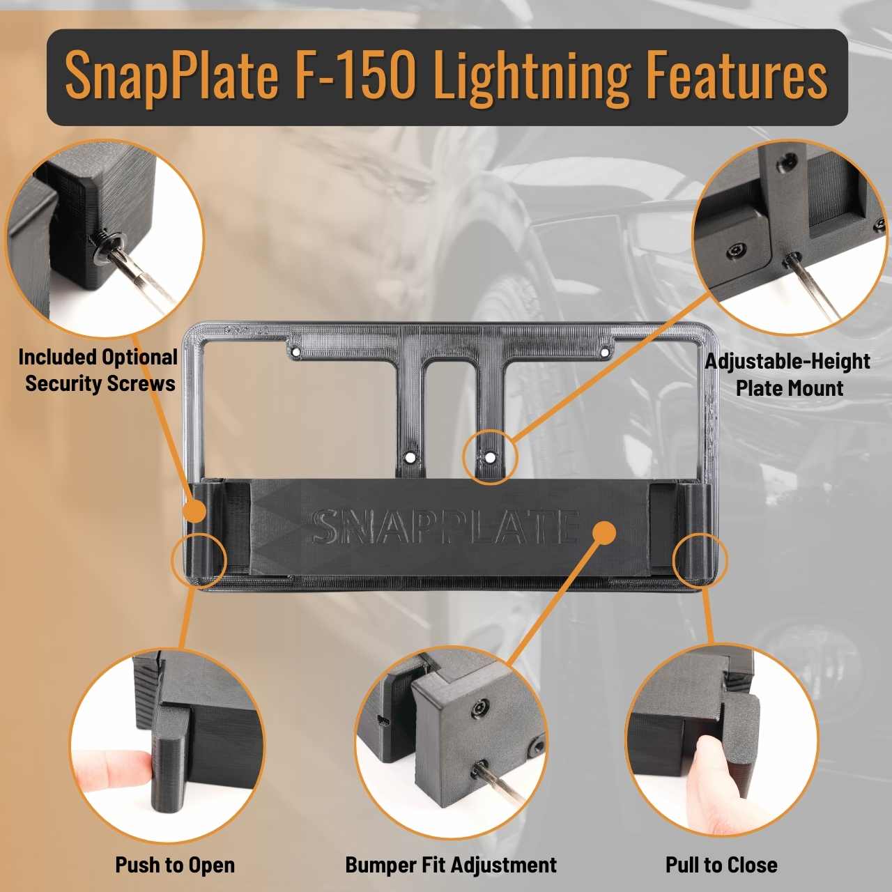 SnapPlate No-drill License Plate Bracket for Ford F-150 Lightning EV - 0