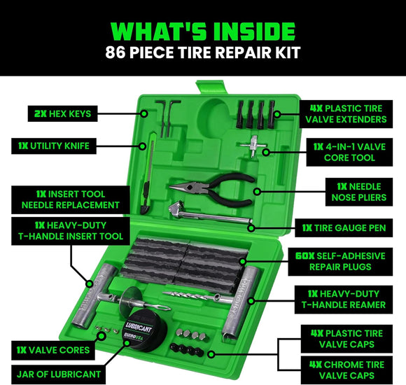 Rhino USA Tire Repair Plug Kit - 86 Pieces