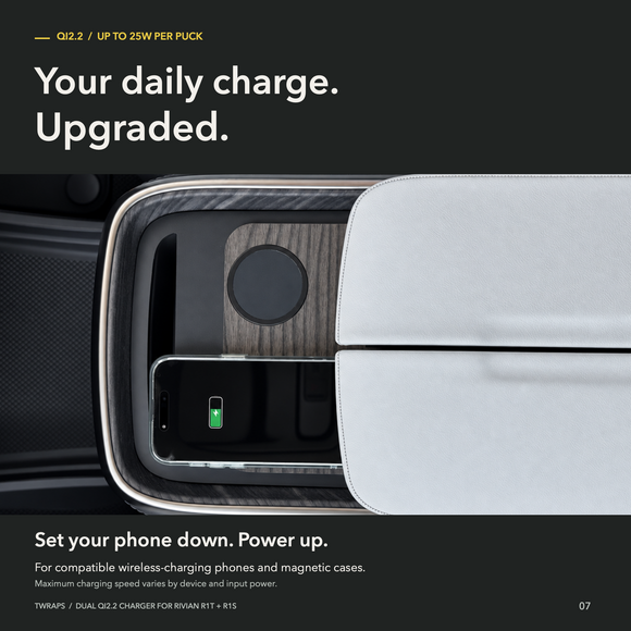 Dual Wireless Charging Pad | Rivian R1T/R1S 2021-2026, MagSafe Compatible Charger