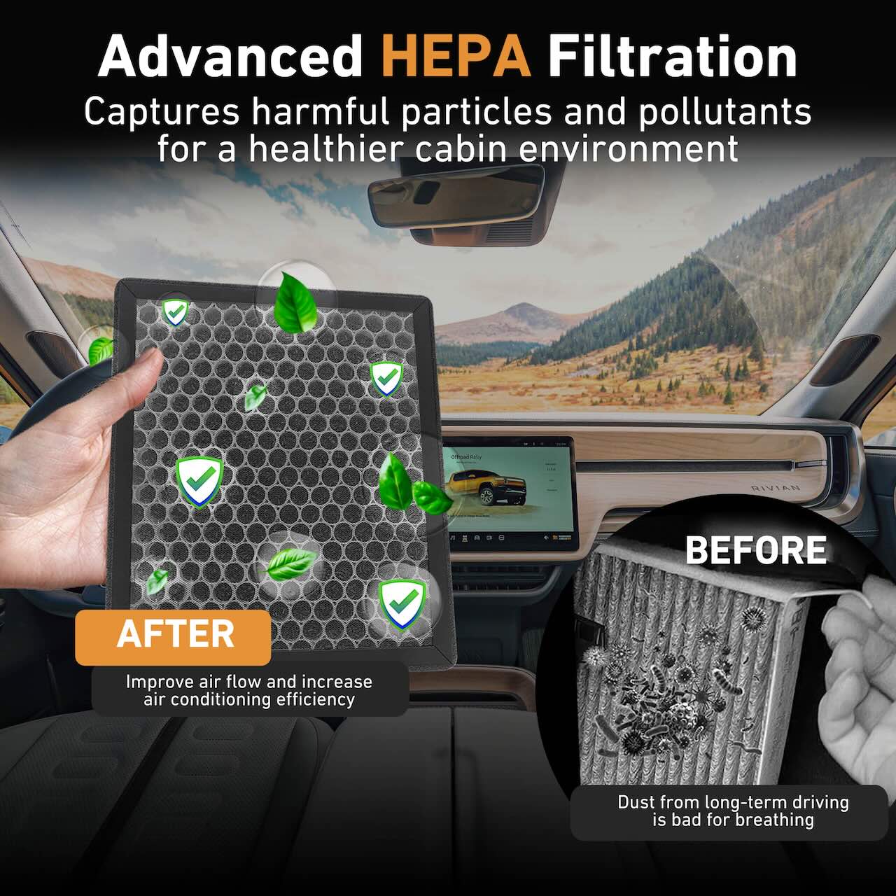 Rivian R1T & R1S HEPA+Activated Carbon Cabin Air Filter