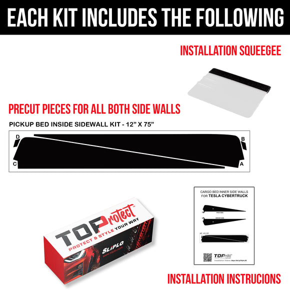 TOProtect DIY Vinyl Overlay Kit for Tesla Cybertruck Cargo Bed | Inner Sidewall Protection with Bed Liner Look