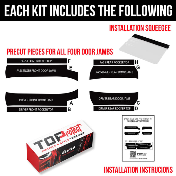 Tesla Cybertruck Door Sill Jamb DIY Vinyl Overlay Film Protection Guard Kit - Bed Liner Spray Look | TOProtect