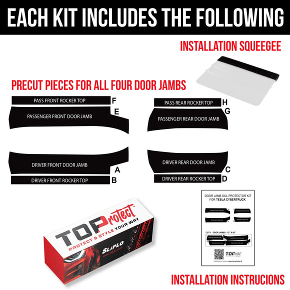 Tesla Cybertruck Door Sill Jamb DIY Vinyl Overlay Film Protection Guard Kit - Bed Liner Spray Look | TOProtect