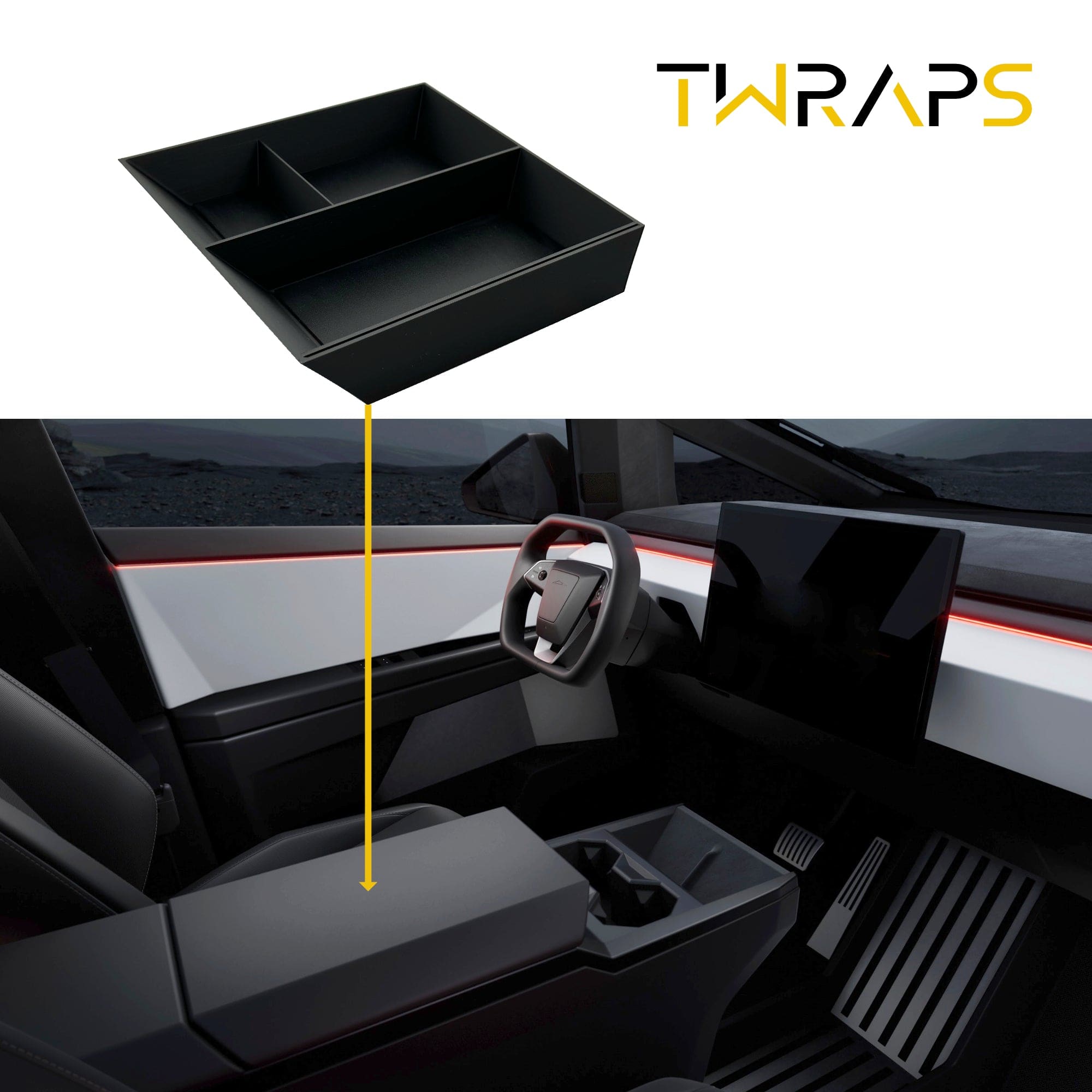 Lower Armrest Organizer for Tesla Cybertruck - Storage Insert