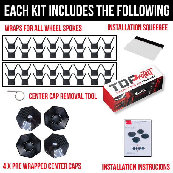 Tesla Cybertruck Wheels 5D Carbon Fiber Center Caps & Spokes Vinyl Fascia Overlay Kit | TOProtect