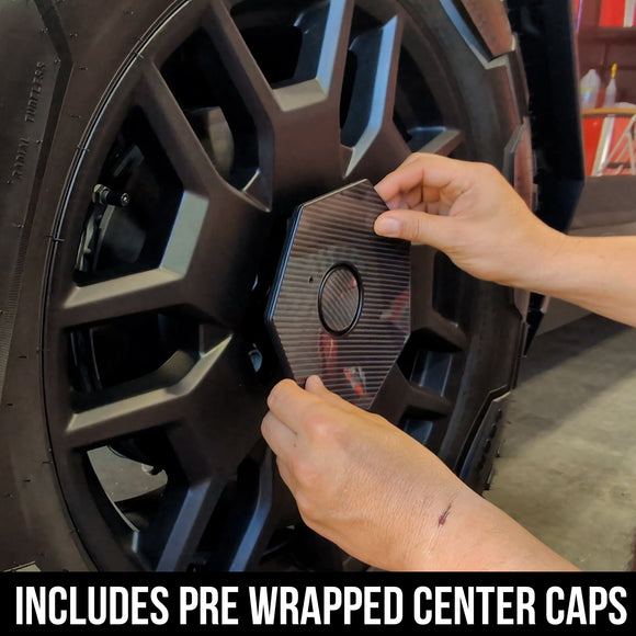 Tesla Cybertruck Wheels 5D Carbon Fiber Center Caps & Spokes Vinyl Fascia Overlay Kit | TOProtect