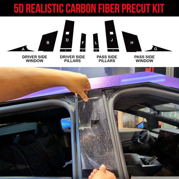 TOProtect 5D Carbon Fiber High-Gloss Wrap for Tesla Cybertruck B-Pillars & C-Pillars