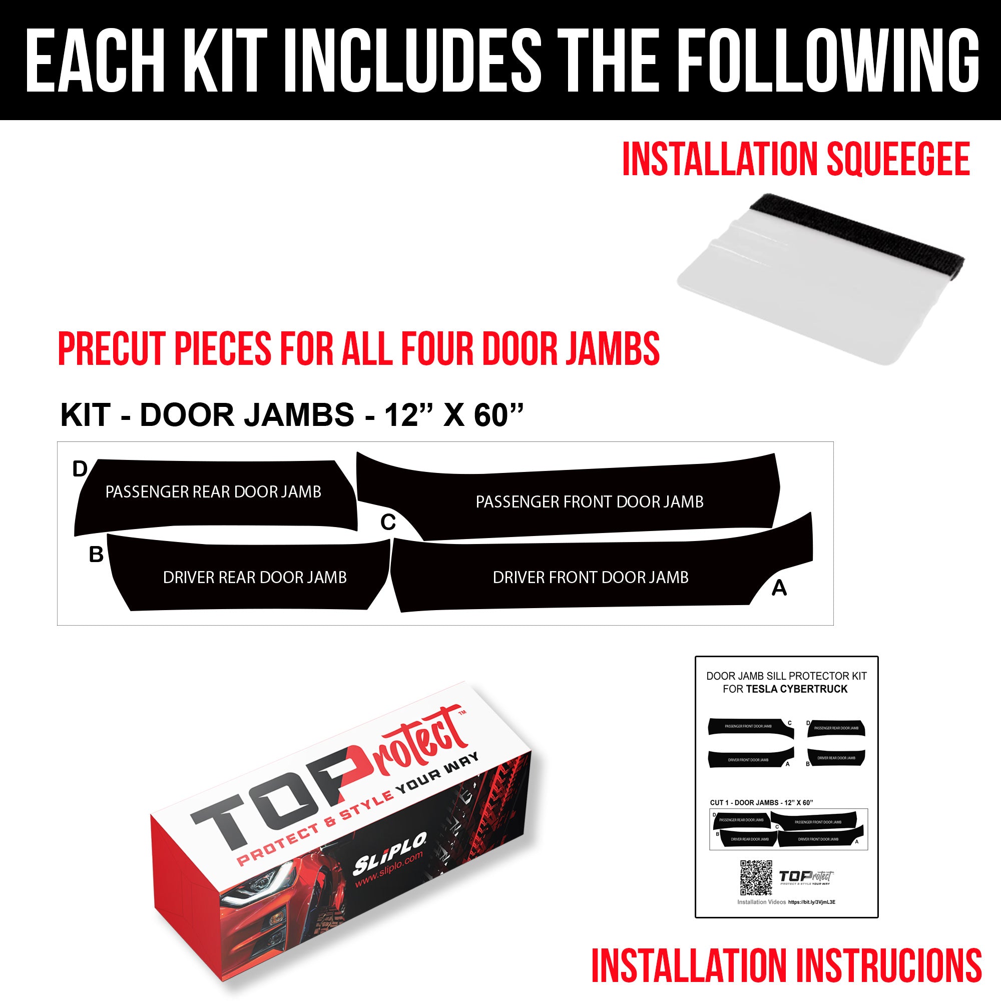 Tesla Cybertruck Door Sill Jamb DIY Vinyl Overlay Film Protection Guard Kit - Bed Liner Spray Look | TOProtect